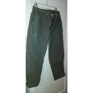 Carhartt Mens Sz 38/34 Flannel Lined 5 Pocket Denim Green Work Jeans